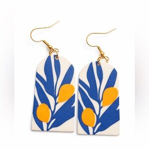 Handmade Dangle Earrings Blue‎ Leaves Orange Fruit Arch Earrings Women
